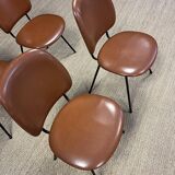 Set of 4 retro bistro chairs in cognac leatherette and black steel legs