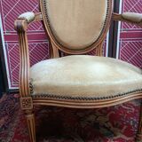 Pair of armchairs medallion Louis XV style, yellow velvet