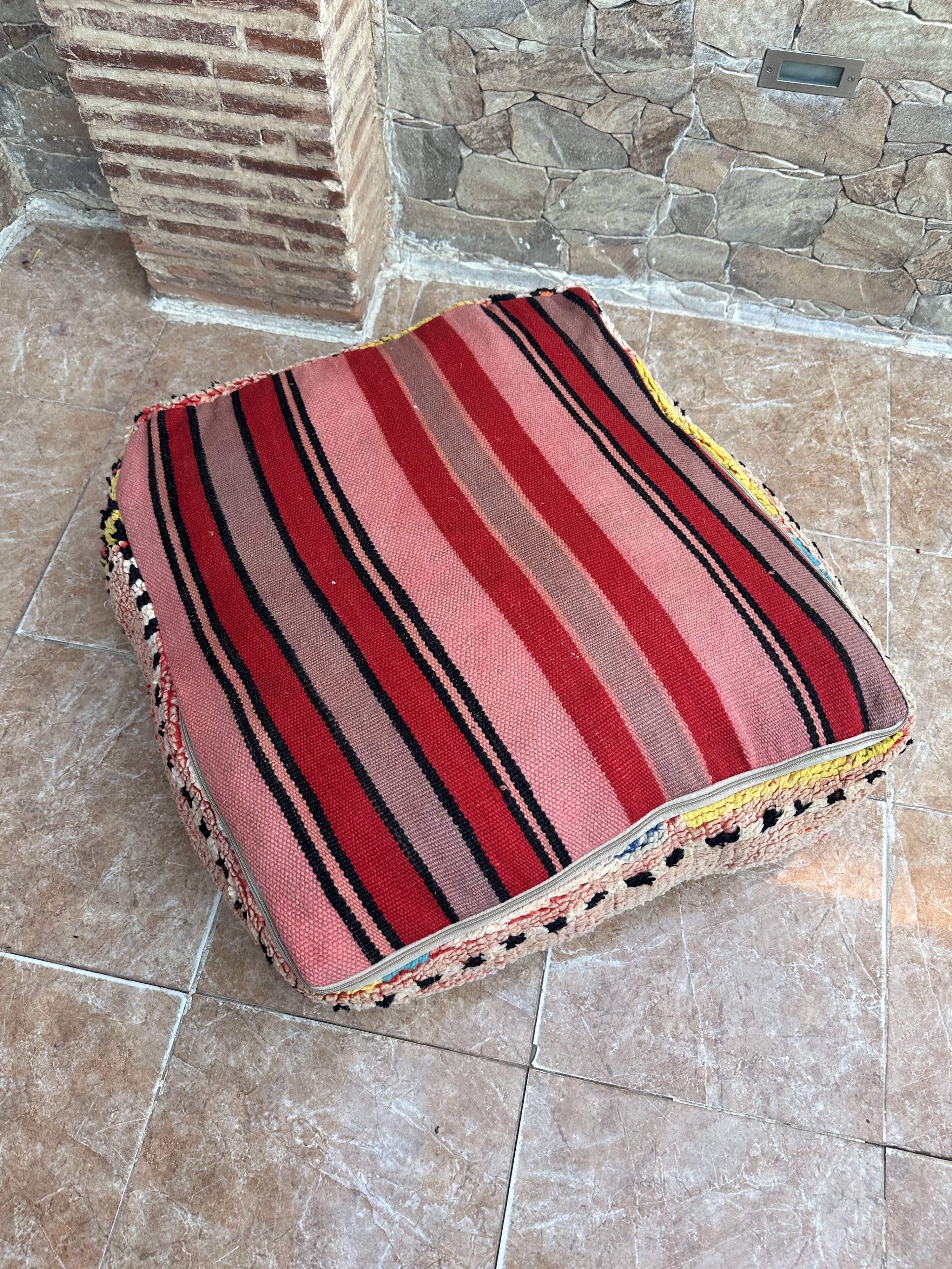 Handmade Berber Kilim pouf, floor cushion.