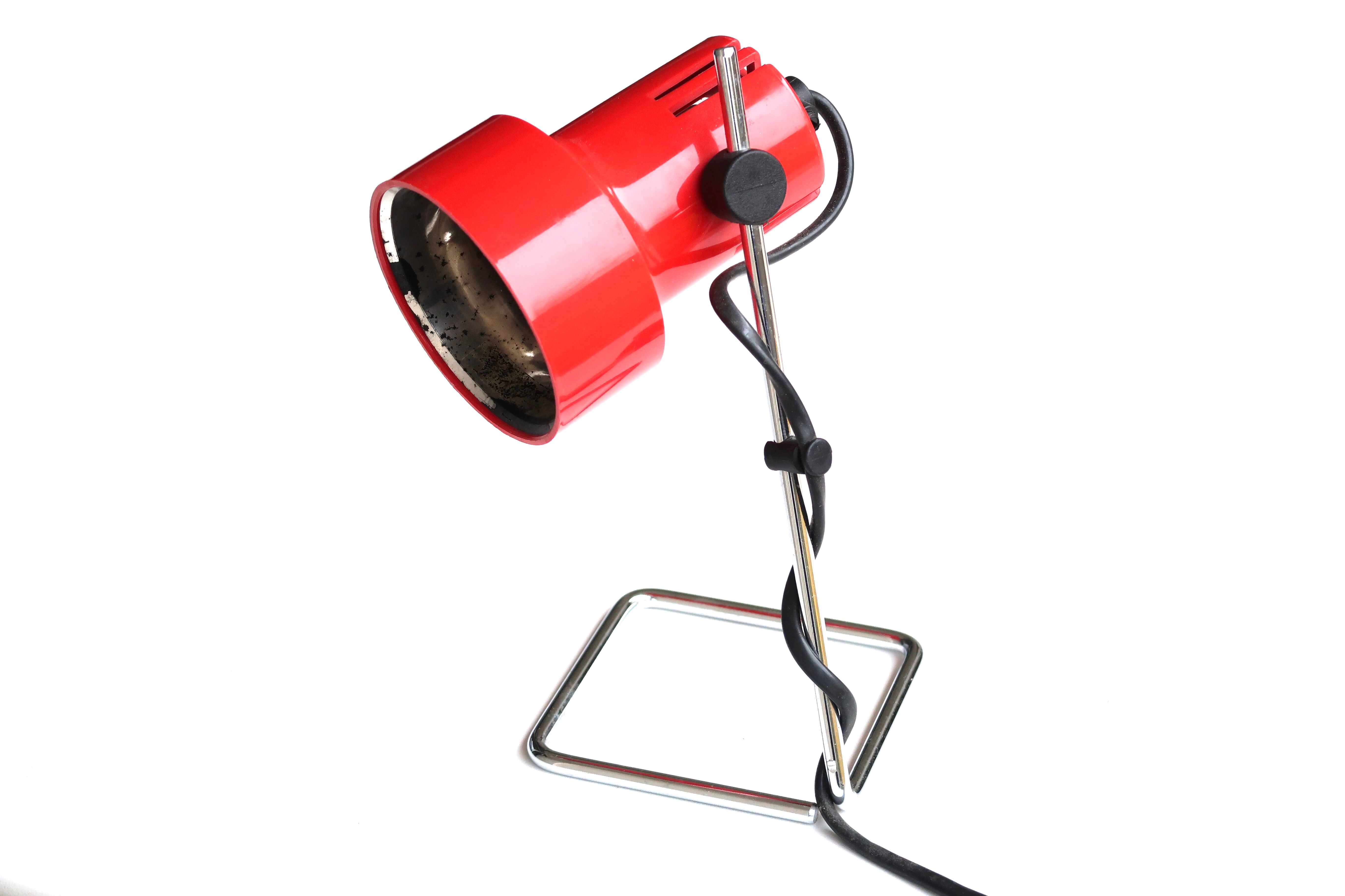 Red desk lamp, chrome foot, 70s