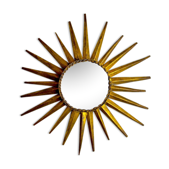 Miroir soleil, métal doré à la feuille d'or, Italie, 1960