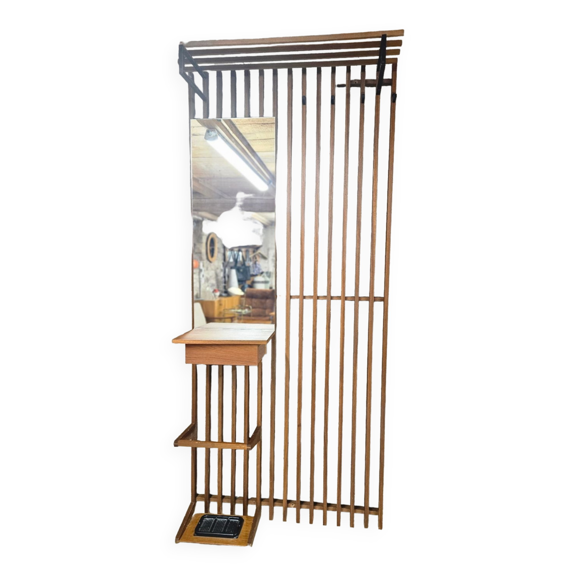 Cloakroom, Scandinavian wall-mounted coat rack in teak 1970