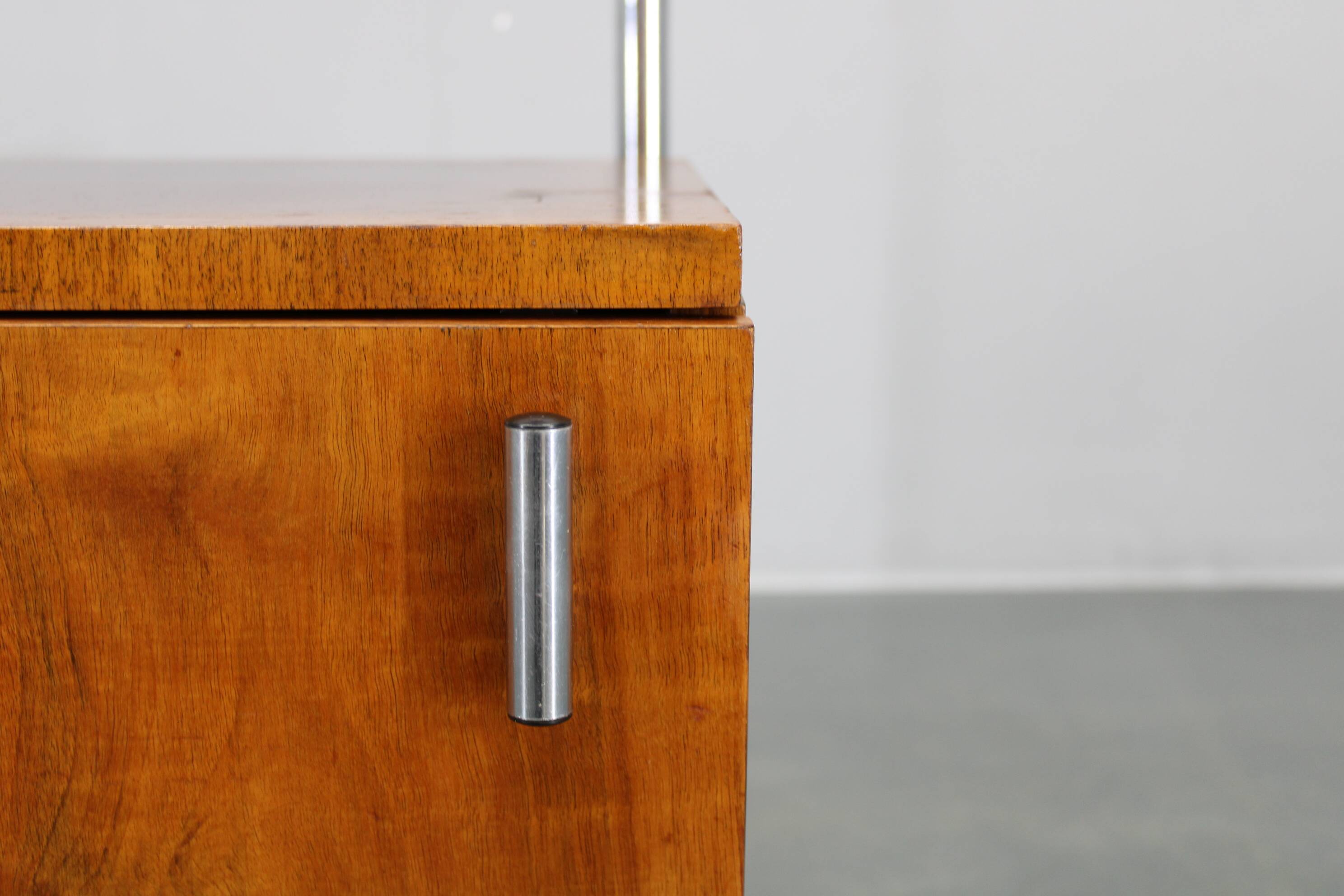 Restored Bauhaus chrome and walnut nightstand, Czechoslovakia 1940s
