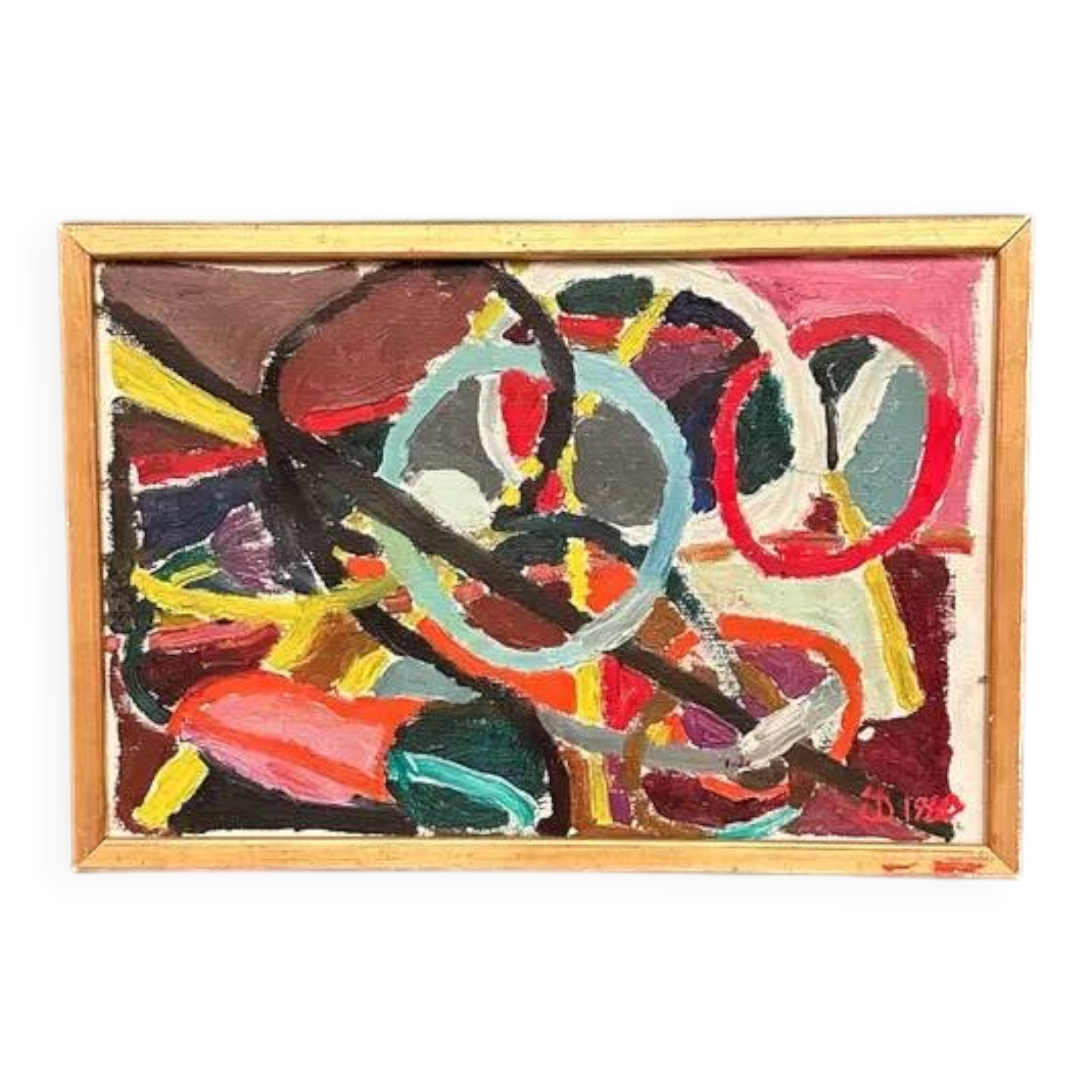 Original Swedish Oil on Canvas – “Abstract Composition” – Signed – Dated 1960 – Vintage & Framed – 44.5 × 31 cm (17.5" × 12.2")