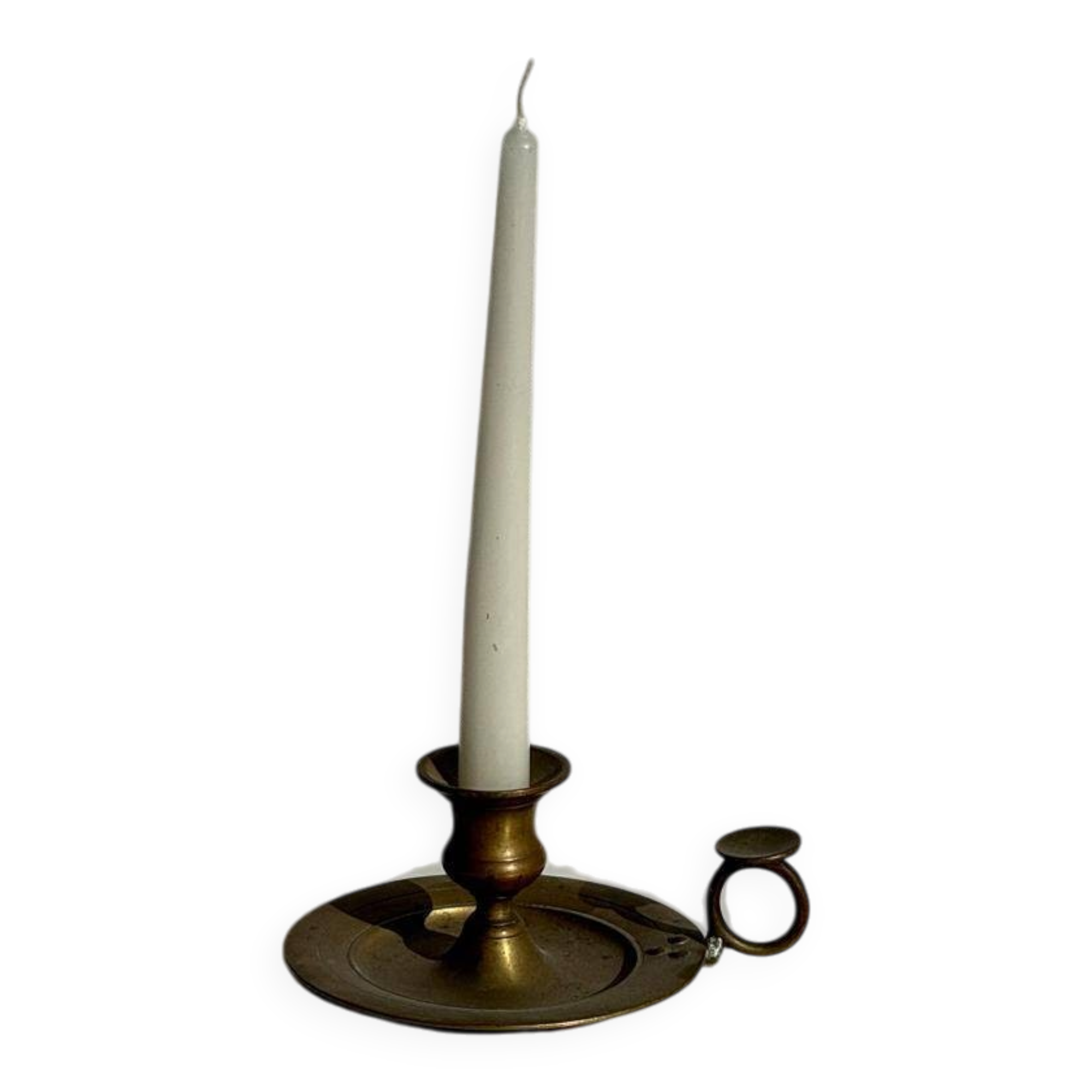 Antique gold hand candlestick with a handle fixed by 3 rivets H8 D13