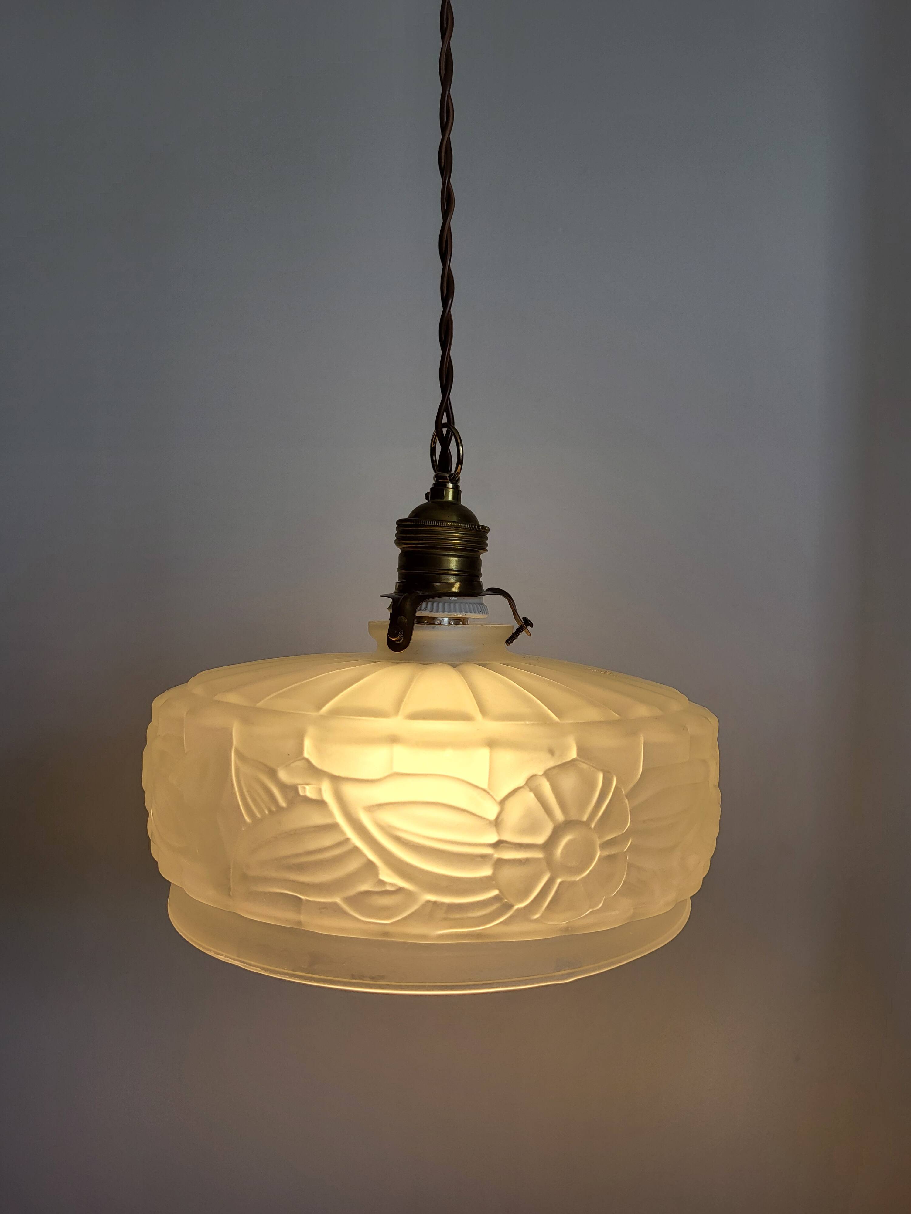 Lampe de plafond Art nouveau en persglas forgé avec décor floral, Frankrijk