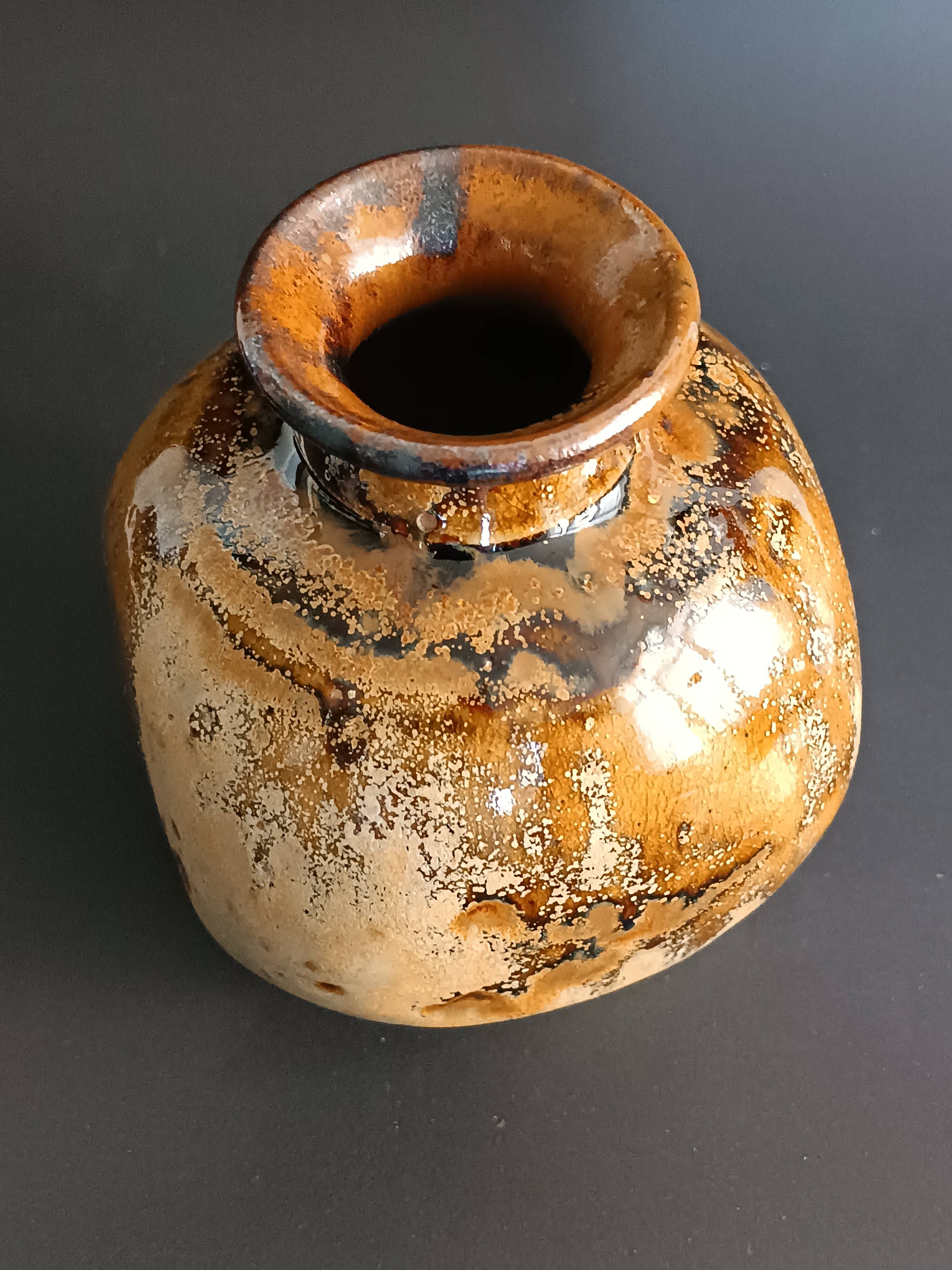 Glazed stoneware vase with signature, mid-20th century.