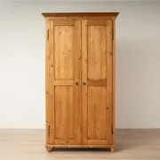 Antique German Pine Wardrobe with Hanging Rail and Shelf, Late 19th Century