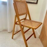 Folding wooden and cane chair