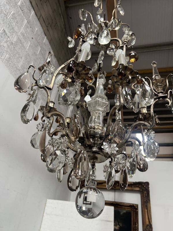 Lustre cage a pandeloques de style Louis XV Fin du XIX siècle