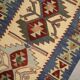 Turkish Antique Kilim Runner Blue Geometric Tribal Hallway Rug 90 x 142 cm