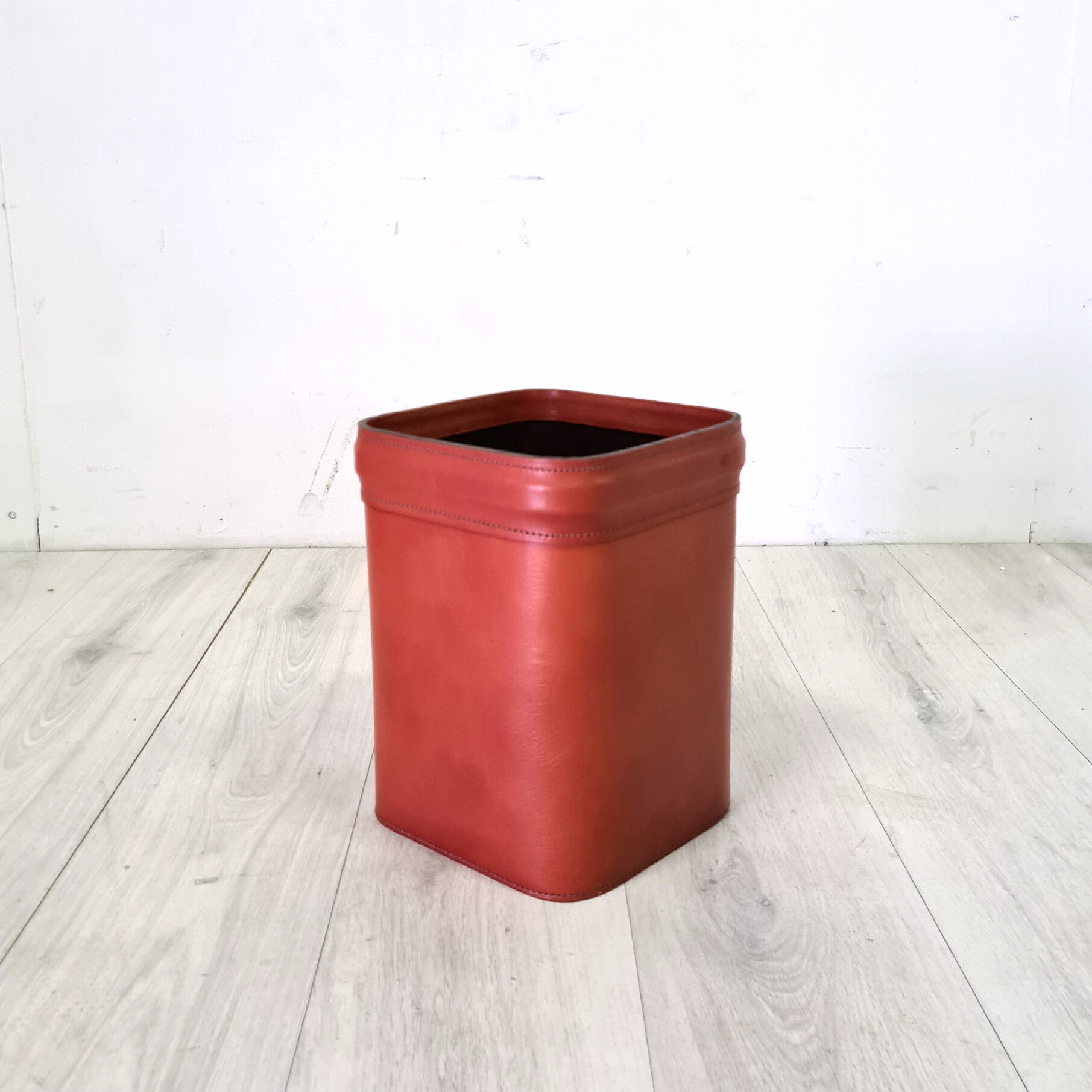 Stitched leather waste paper basket, 1960s