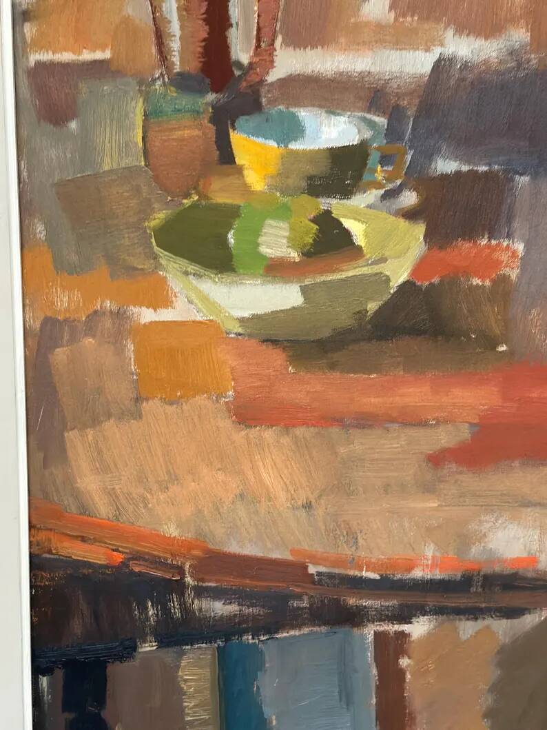 Large Original Swedish Oil on Canvas – “Still Life” by Ingvar Hällgren – Signed – Vintage & Framed – 89 × 42 cm (35" × 16.5")