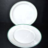 Lot de 2 plats ronds en porcelaine ancienne à liseré vert et or - Limoges?