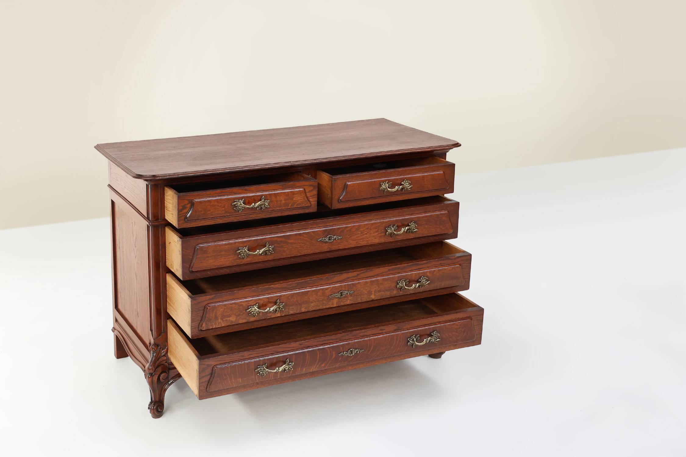 French Antique carved oak chest of drawers