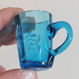 6 antique liquor cups in blue enamelled glass