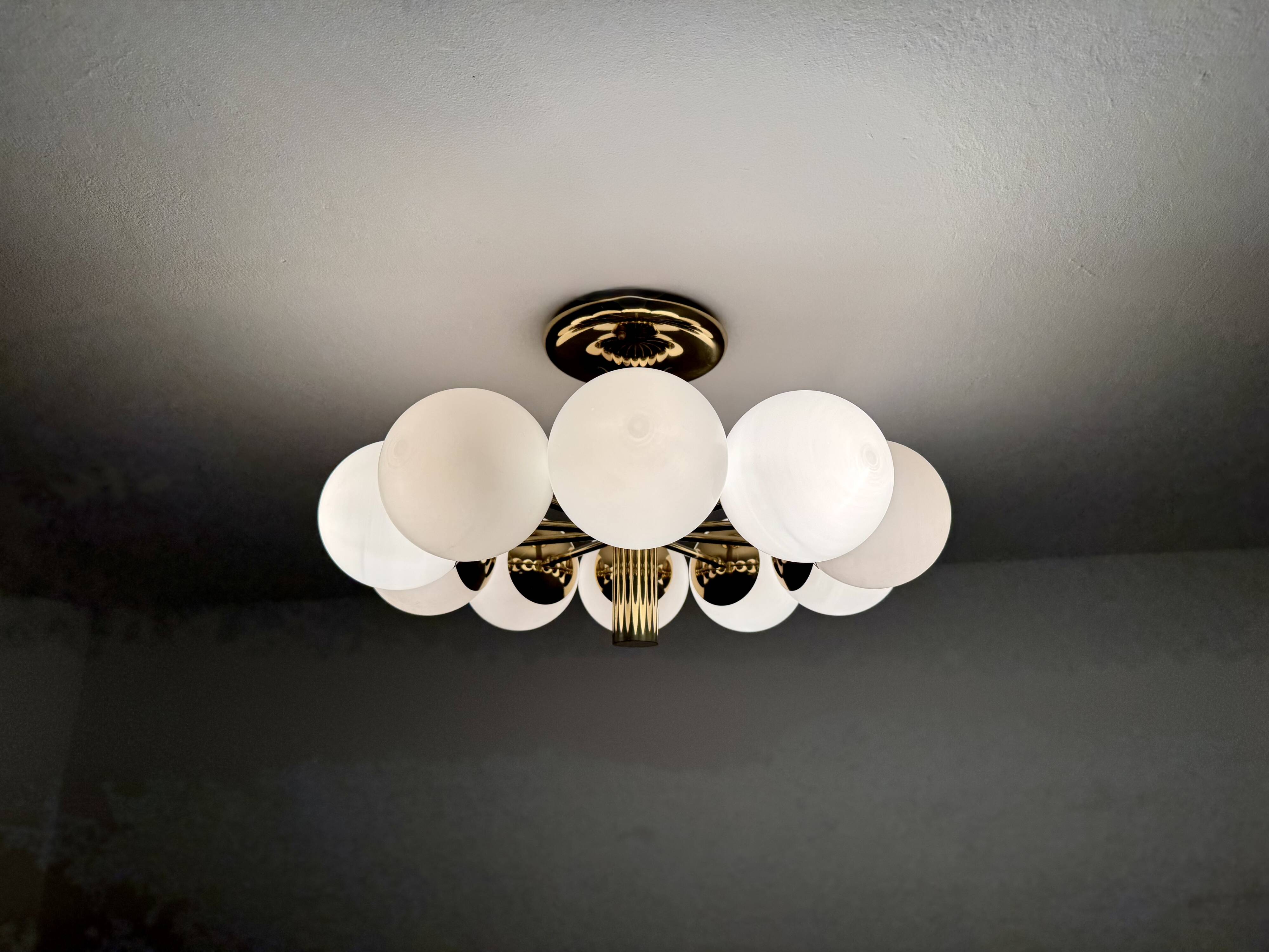 1 of 2 Brass Sputnik Flush Lamps by Kaiser Leuchten