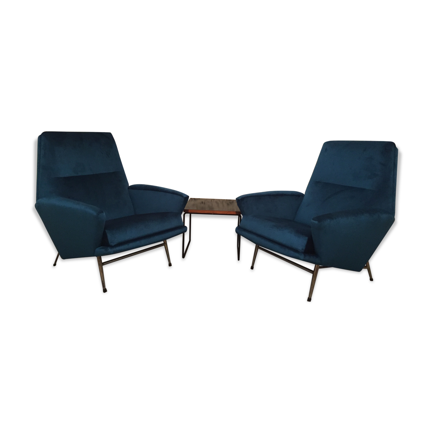 Pair of chairs of Guy Besnard in blue velvet