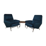 Pair of chairs of Guy Besnard in blue velvet