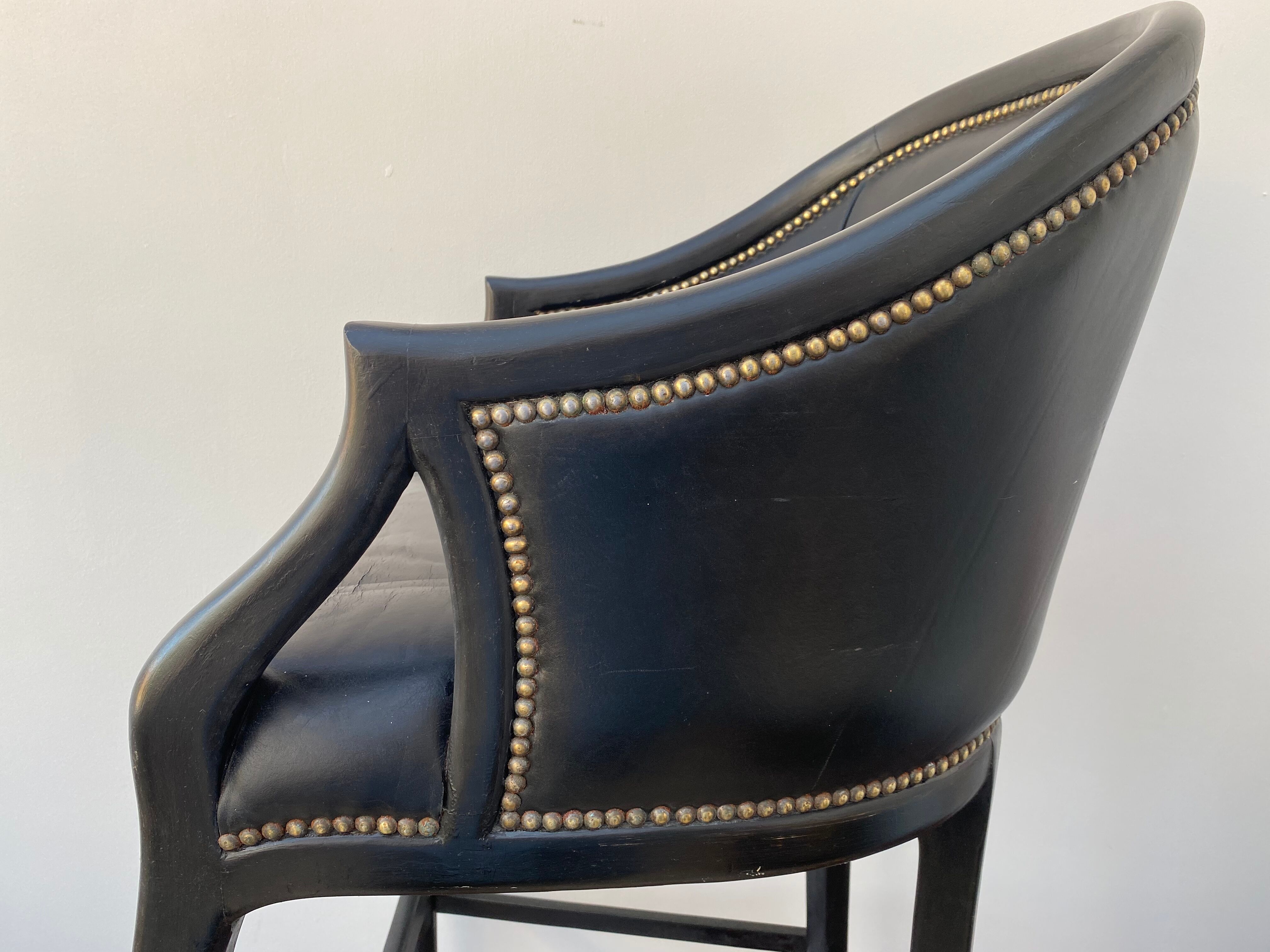 Tall black leather bar chair