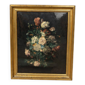 Vintage still life tableau on metal plate – golden frame helca, manufactured