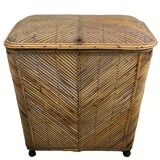 Vintage pencil split reed rattan bamboo wicker chest, 1930s-1950s