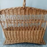 Old woven rattan magazine rack from the 1950s-60s