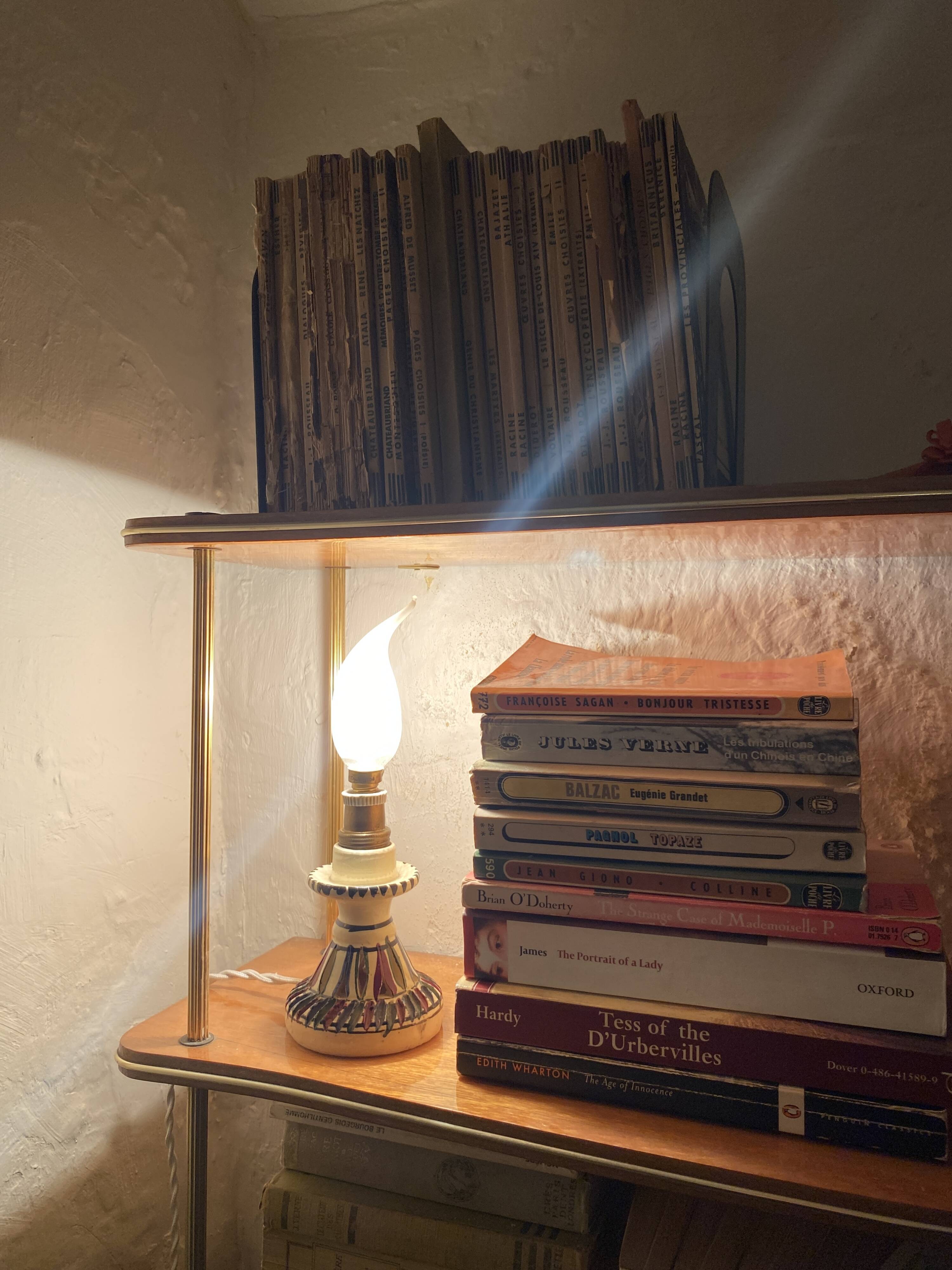Mini ceramic lamp, braided fabric cable