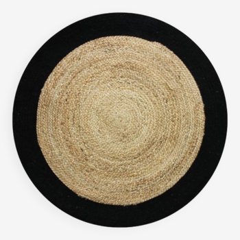 Jute carpet and round cotton black beige 160 cm