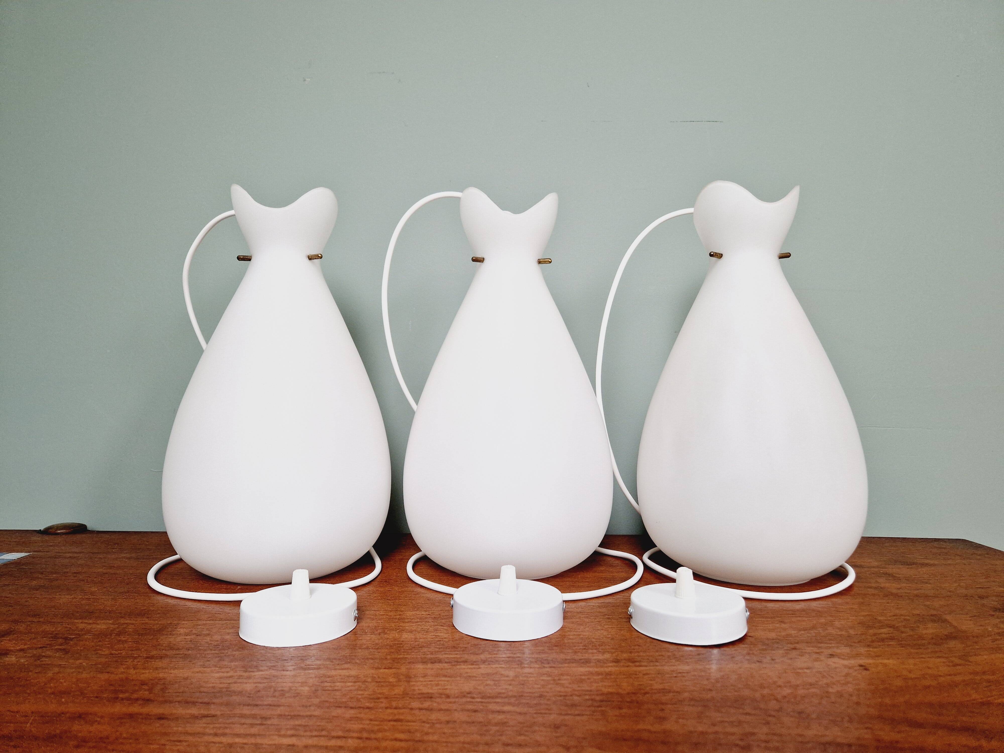 Scandinavian suspension in frosted white glass, 1960s