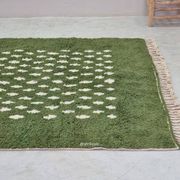 Traditional handwoven green Moroccan wool rug