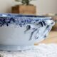 Antique earthenware salad bowl Sarreguemines U&C model Mimosa blue