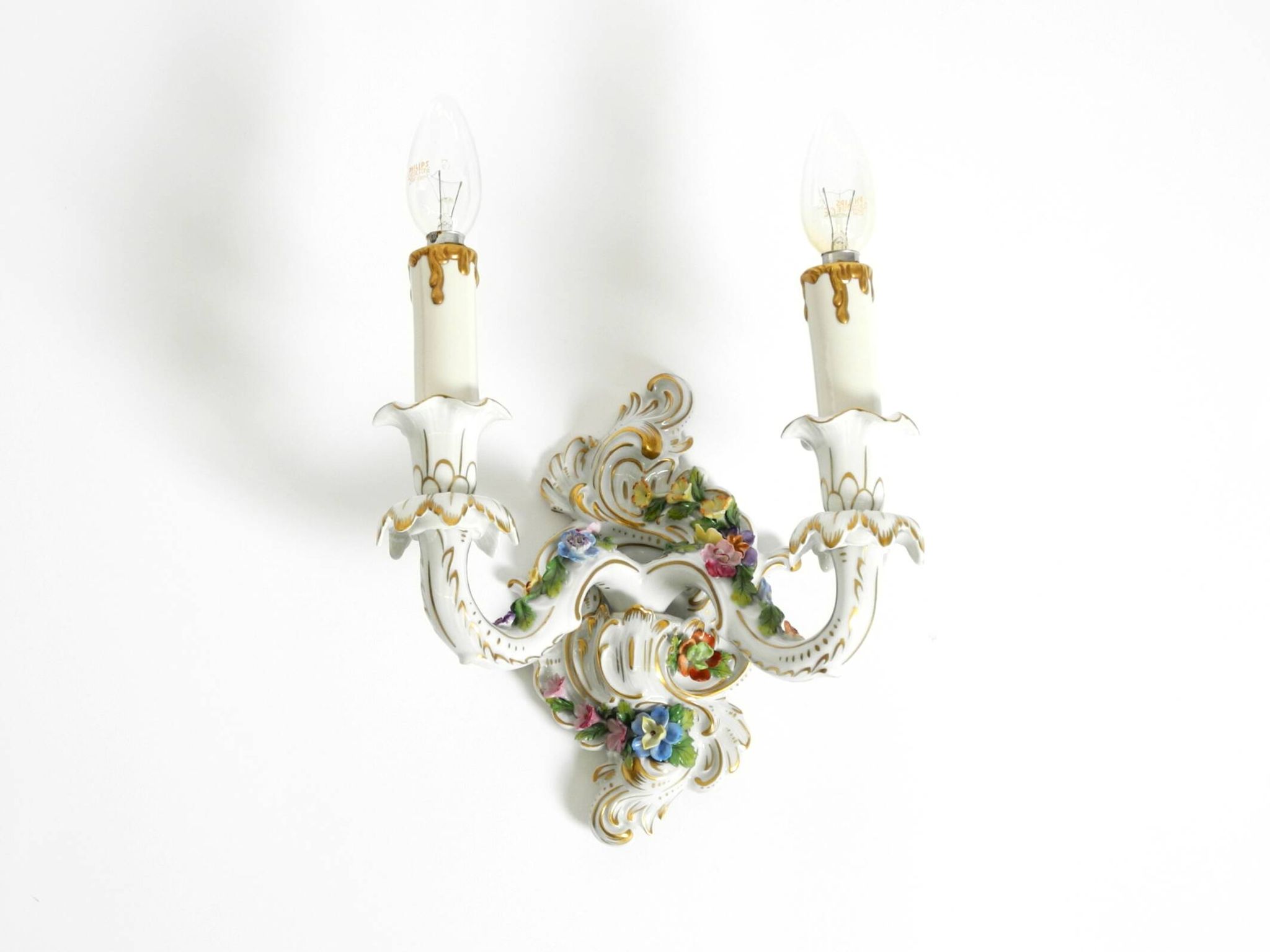 Beautiful hand-painted Mid Century porcelain wall lamp