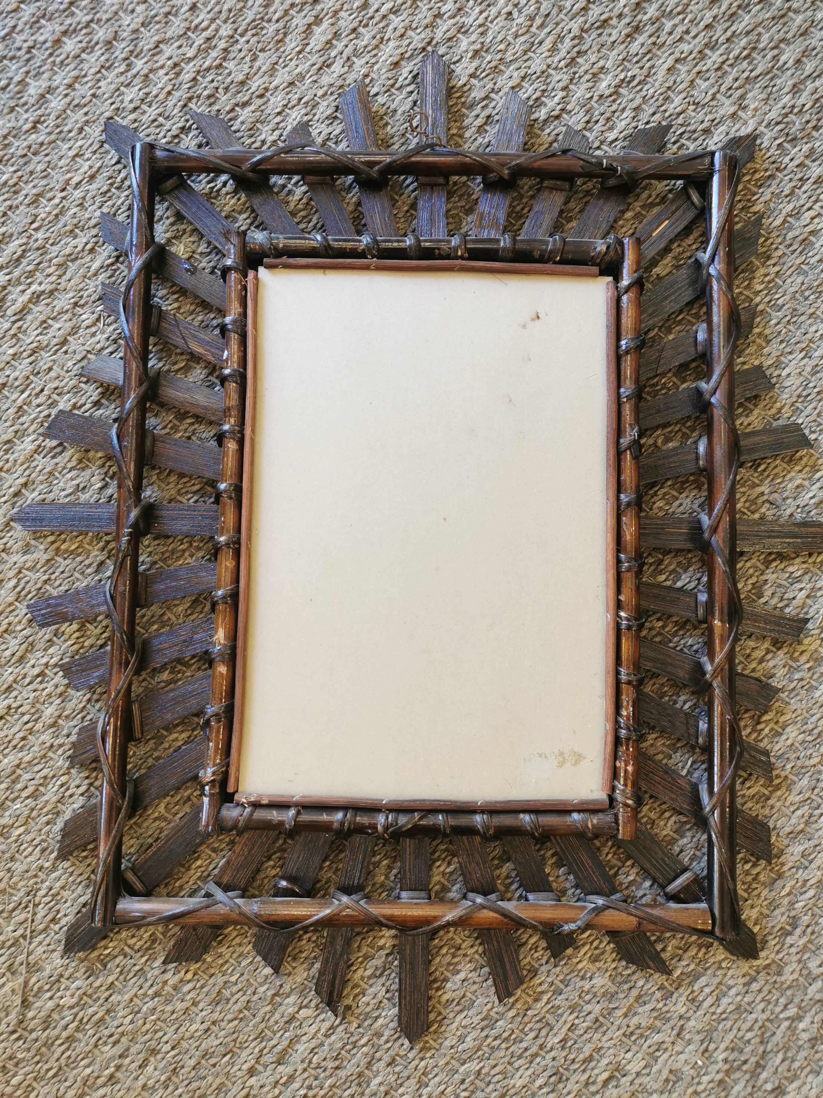 Bamboo mirror and vintage rattan 70s (60x50cm)