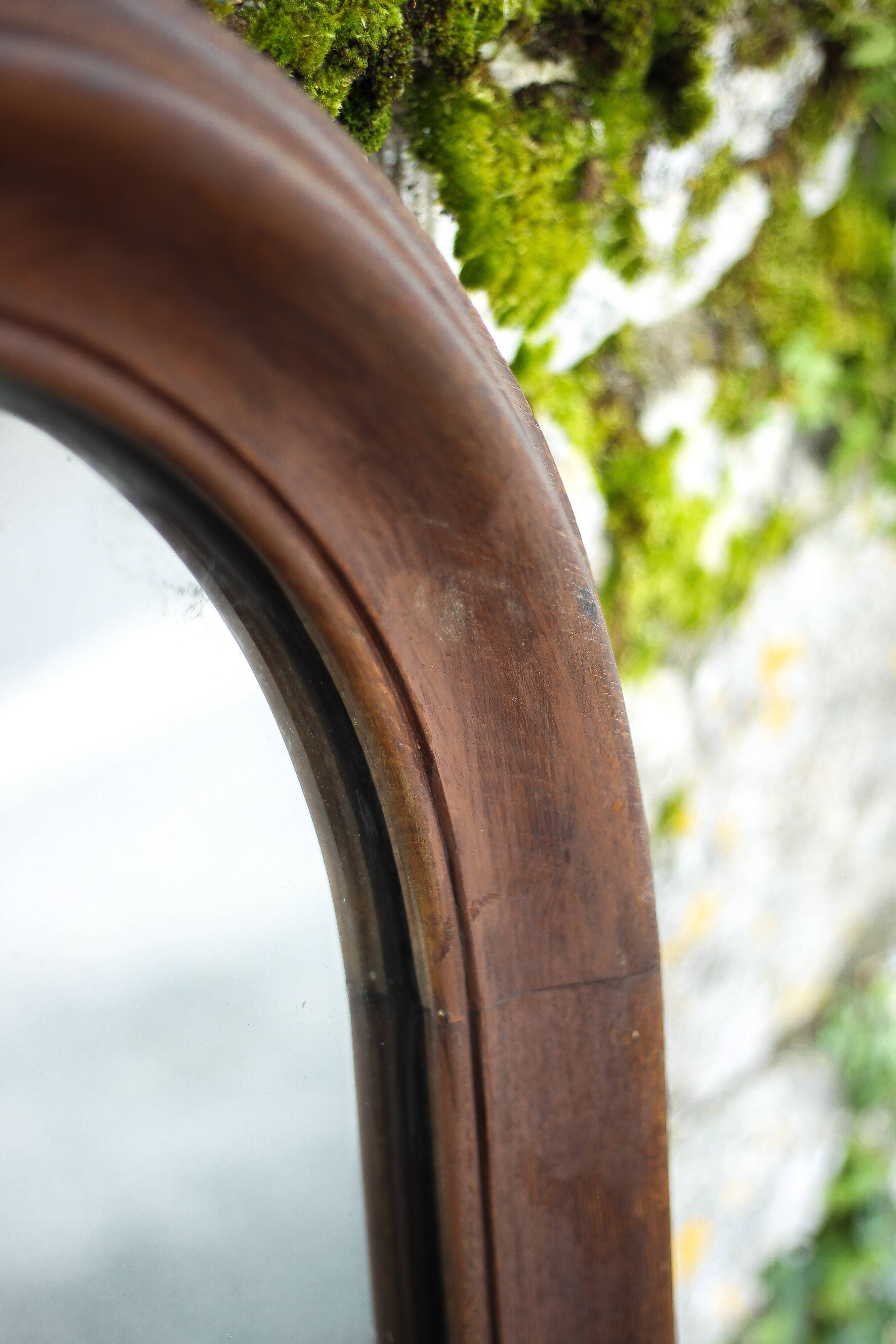 Large rounded wooden mirror, floor mirror, fireplace mirror