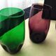 Set of 8 glasses cups high shape blown glass in different colors vintage