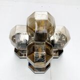 Vintage German wall or ceiling lamp from the space age in chrome and glass by Motoko Ishii for Staff, 1970s.