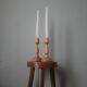Pair of turned wooden candlesticks, handcrafted, Scandinavian country decoration