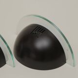 Pair of half-moon metal and lucite wall lights Postmodern Memphis vintage Circa 1980