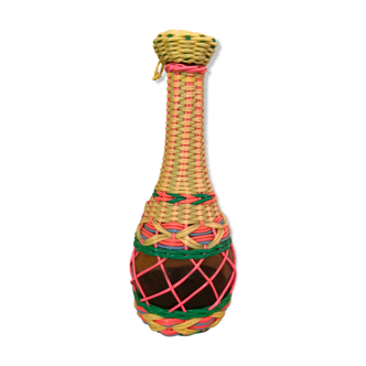 60s scoubidou bottle pink yellow green blue and smoky glass 27 cm