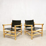 Ensemble de 3 fauteuils de safari suédois de conception de midcentury et ottoman