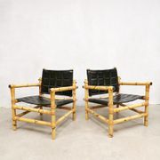 Ensemble de 3 fauteuils de safari suédois de conception de midcentury et ottoman