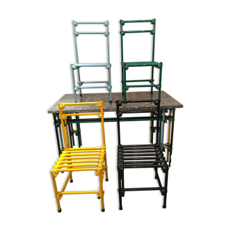 Colorful metal table and 6 chairs