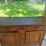 Old low buffet, 19th in rustic solid oak, carved and molded