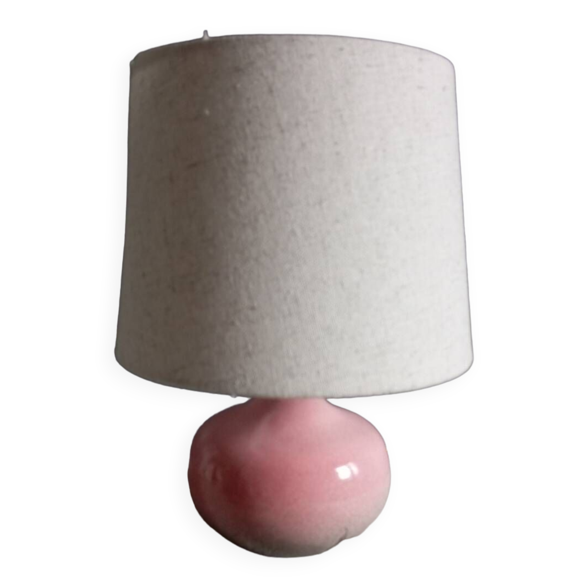 Signed speckled pink ceramic bedside lamp, linen lampshade