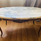 Coffee table with bronze base and marble top, Louis XV style, 20th century