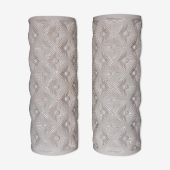 Pair of white Manises pottery pieces, 50´s