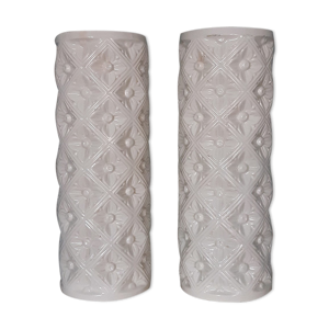 paire de vases blancs en poterie de Manises, années 50