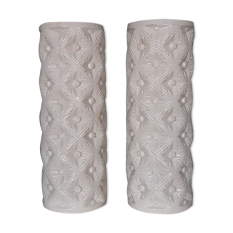 Pair of white Manises pottery pieces, 50´s