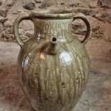 Pot à huile ancien en terre cuite – XIXe siècle – Émaillé vert